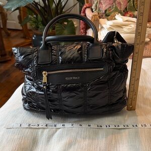 Ellen Tracy Black Quilted Puffer Satchel Crossbody Bag